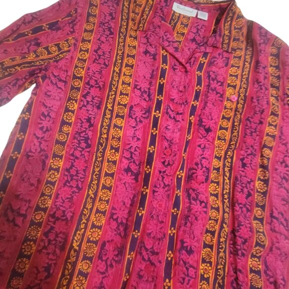 Vintage 90s Westbound Womens XL Button-Up Shirt Bright Pink Orange Rayon Stripe - Picture 11 of 16